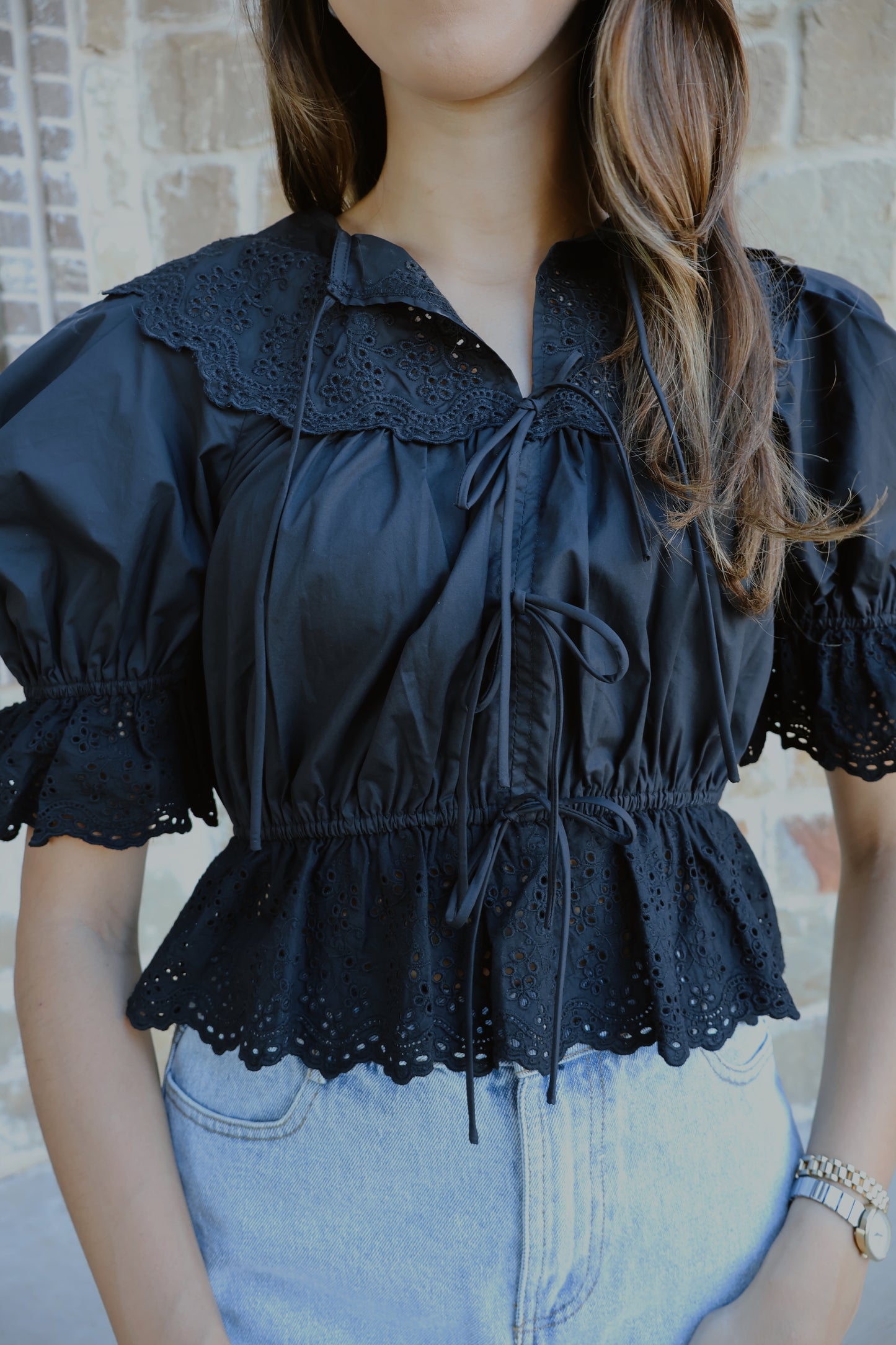 Emi Embroidered Blouse - Black